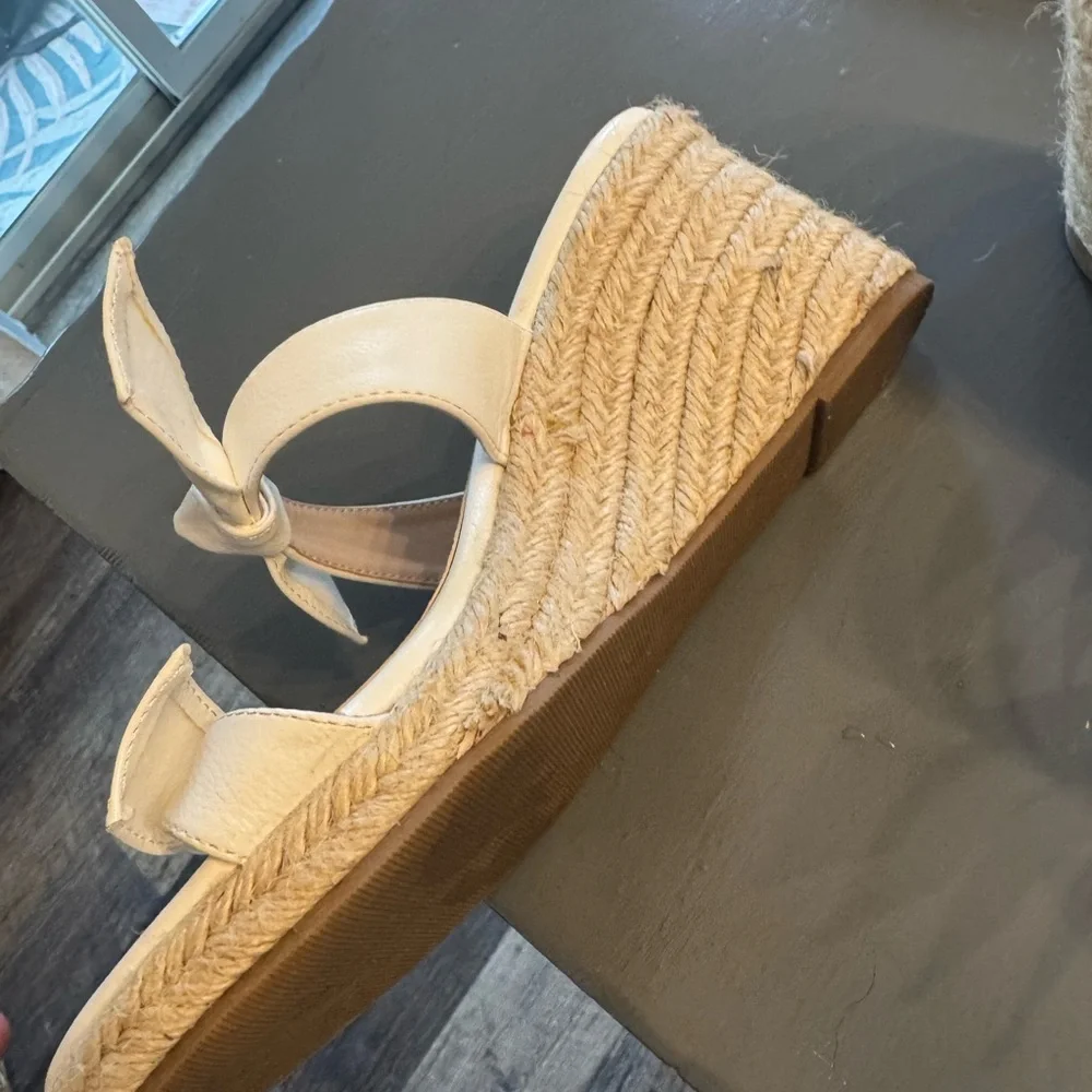 Restricted White Knotted Espadrille Wedge Slides